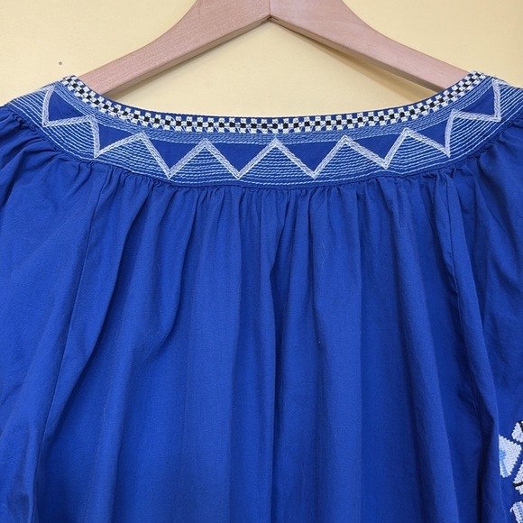 Crown & Ivy | Blue Embroidered Split Neck Tassel Tie Long Sleeve Bohemian Top M - Picture 7 of 16